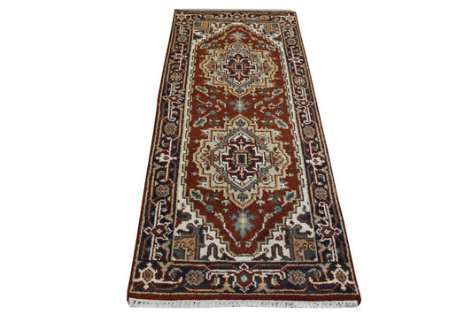 Tribal Indo Heriz Wool Hand Knotted 2.6x6.0 -w20301