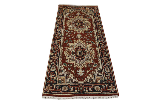 Tribal Indo Heriz Wool Hand Knotted 2.5x5.8 -w20306