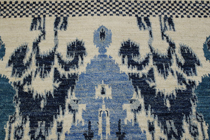 Transitional Moroccan Ikat Design Chobie Wool Hand Knotted Rug 4x6 - w2110