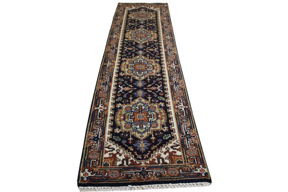 Traditional Heriz Wool Hand Knotted Rug 2.6x10.0 -w20287