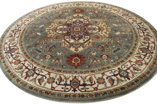 Tribal Indo Heriz Wool Hand Knotted Rug 9.10x9.10  -w20279