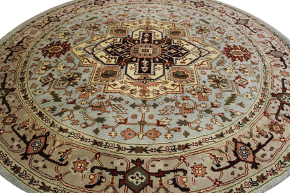 Tribal Indo Heriz Wool Hand Knotted Rug 9.10x9.10  -w20321