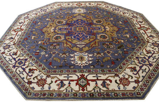 Tribal Indo Heriz Wool Hand Knotted Rug 9.10x9.10  -w20277
