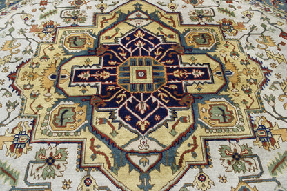 Tribal Indo Heriz Wool Hand Knotted Rug 9.9x9.9  -w20324