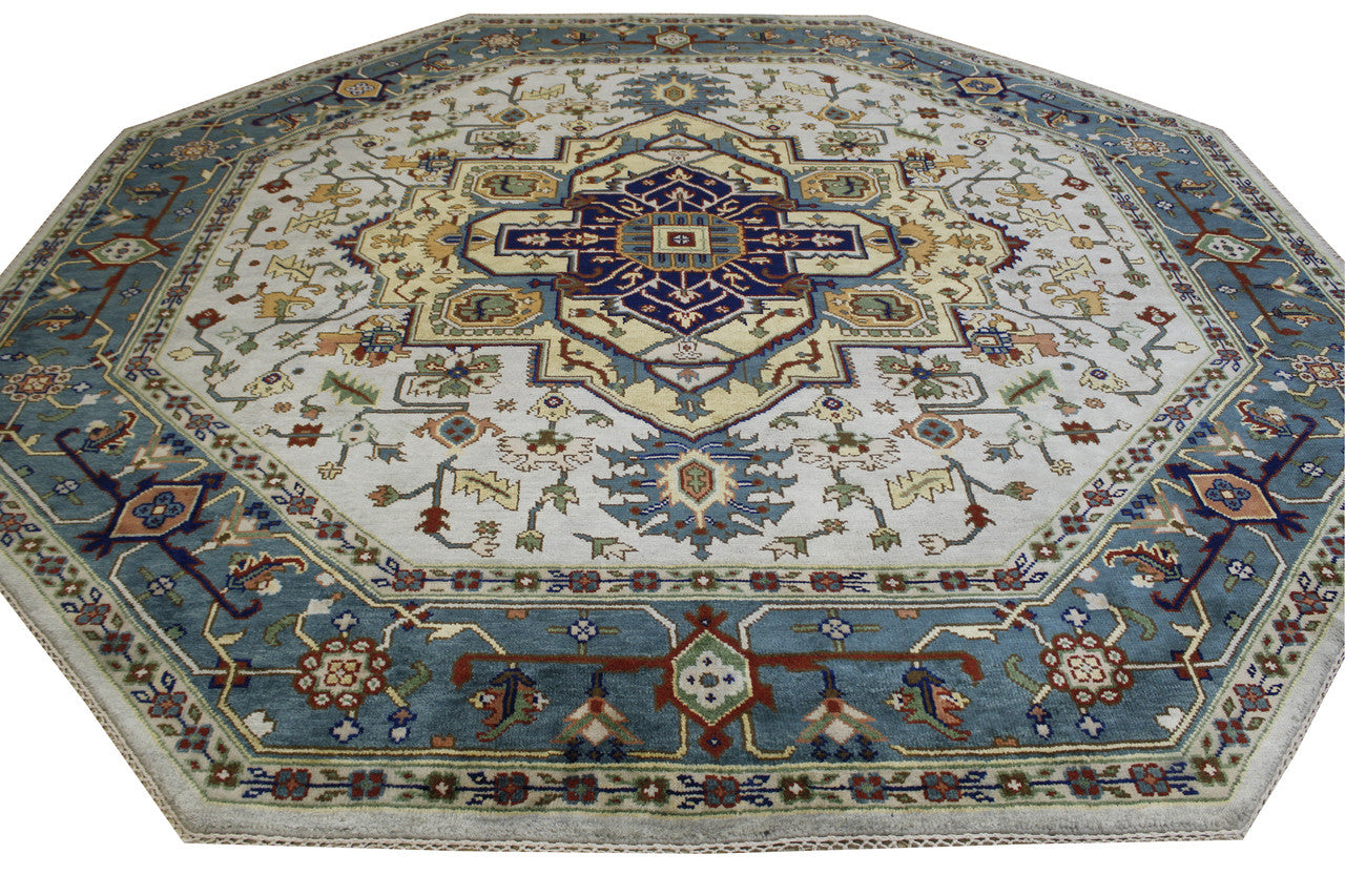 Tribal Indo Heriz Wool Hand Knotted Rug 9.9x9.9  -w20324