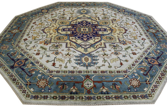 Tribal Indo Heriz Wool Hand Knotted Rug 9.9x9.9  -w20324