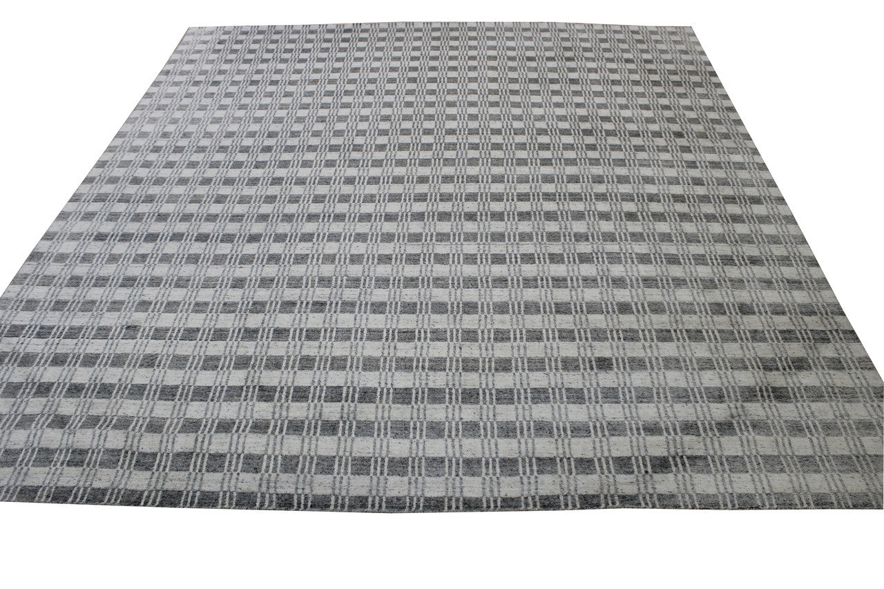 Modern Block Line Design Wool Hand Knotted Rug 8.0x8.8  -w2127