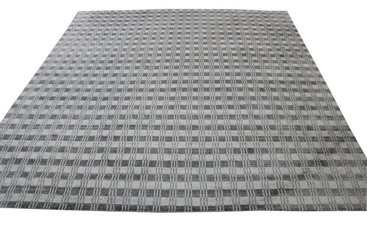 Modern Block Line Design Wool Hand Knotted Rug 8.0x8.8  -w2127