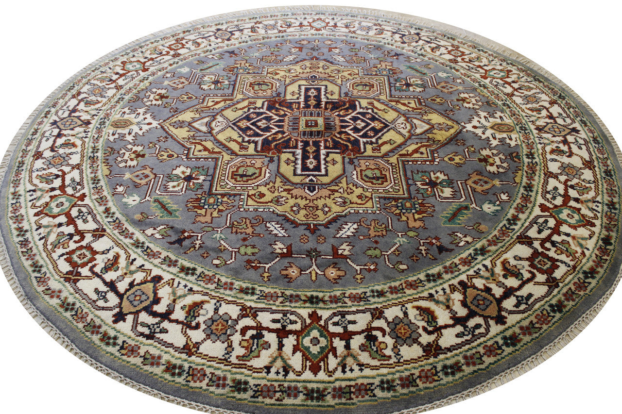 Tribal Indo Heriz Wool Hand Knotted Rug 7.10x7.10  -w20273