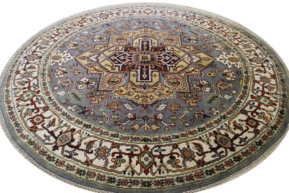 Tribal Indo Heriz Wool Hand Knotted Rug 7.10x7.10  -w20273
