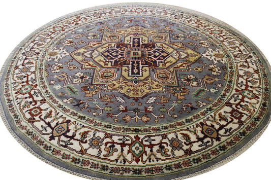 Tribal Indo Heriz Wool Hand Knotted Rug 7.10x7.10  -w20273