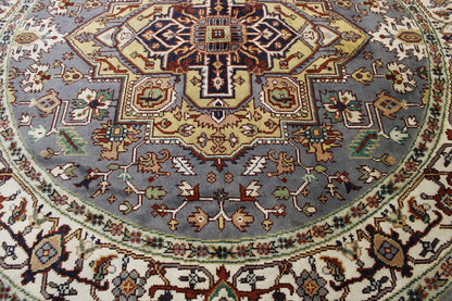 Tribal Indo Heriz Wool Hand Knotted Rug 7.10x7.10  -w20273