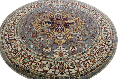 Tribal Indo Heriz Wool Hand Knotted Rug 7.10x7.10  -w20273