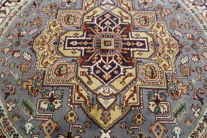 Tribal Indo Heriz Wool Hand Knotted Rug 7.10x7.10  -w20273