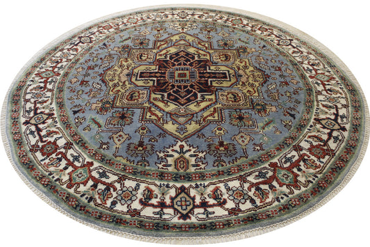 Tribal Indo Heriz Wool Hand Knotted Rug 7.10x7.10  -w20325