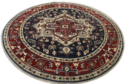 Tribal Indo Heriz Wool Hand Knotted Rug 7.7x7.7  -w20275