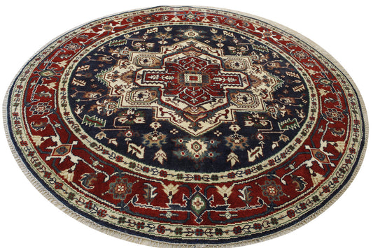 Tribal Indo Heriz Wool Hand Knotted Rug 7.7x7.7  -w20275
