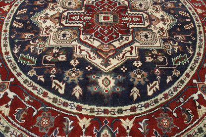 Tribal Indo Heriz Wool Hand Knotted Rug 7.7x7.7  -w20275