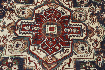 Tribal Indo Heriz Wool Hand Knotted Rug 7.7x7.7  -w20275