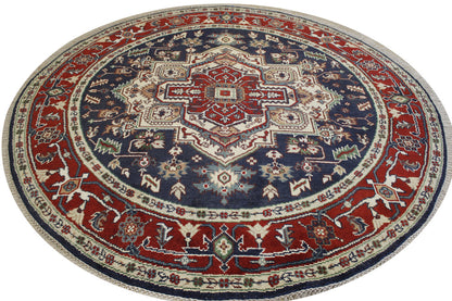 Tribal Indo Heriz Wool Hand Knotted Rug 7.7x7.7  -w20275