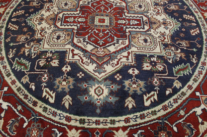 Tribal Indo Heriz Wool Hand Knotted Rug 7.7x7.7  -w20275