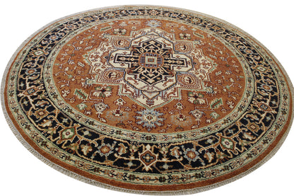 Tribal Indo Heriz Wool Hand Knotted Rug 7.7x7.7  -w20270