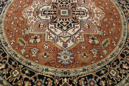 Tribal Indo Heriz Wool Hand Knotted Rug 7.7x7.7  -w20270