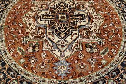 Tribal Indo Heriz Wool Hand Knotted Rug 7.7x7.7  -w20270