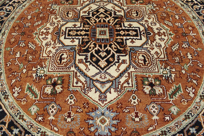 Tribal Indo Heriz Wool Hand Knotted Rug 7.7x7.7  -w20270