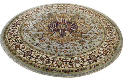 Tribal Indo Heriz Wool Hand Knotted Rug 7.11x7.11  -w20272