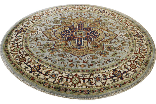 Tribal Indo Heriz Wool Hand Knotted Rug 7.11x7.11  -w20272