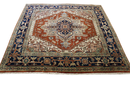 Tribal Indo Heriz Wool Hand Knotted Rug 6.0x6.0  -w20095