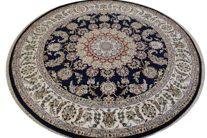 Traditional Indo Nain Wool Hand Knotted Rug 6.1x6.1  -w2344