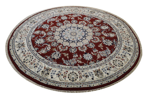 Traditional Indo Nain Wool Hand Knotted Rug 6.2x6.2  -w2345