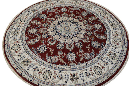 Traditional Indo Nain Wool Hand Knotted Rug 6.2x6.2  -w2345