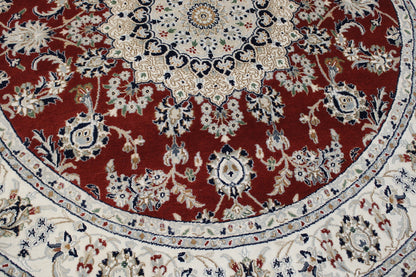 Traditional Indo Nain Wool Hand Knotted Rug 6.2x6.2  -w2345