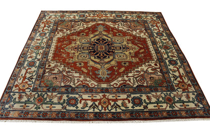 Tribal Indo Heriz Wool Hand Knotted Rug 6.0x6.0  -w20094