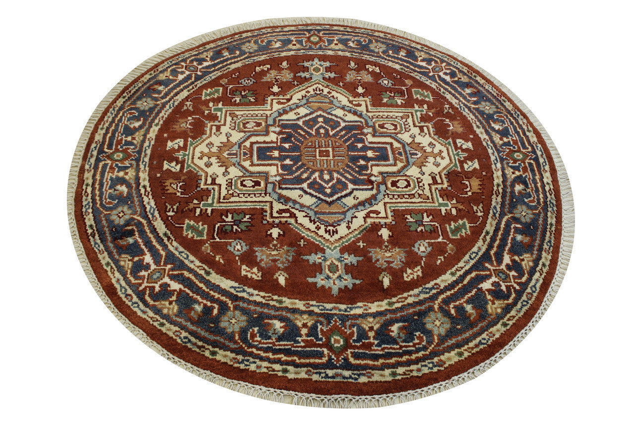 Tribal Indo Heriz Wool Hand Knotted Rug 4.10x4.10  -w20281