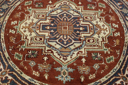 Tribal Indo Heriz Wool Hand Knotted Rug 4.10x4.10  -w20281