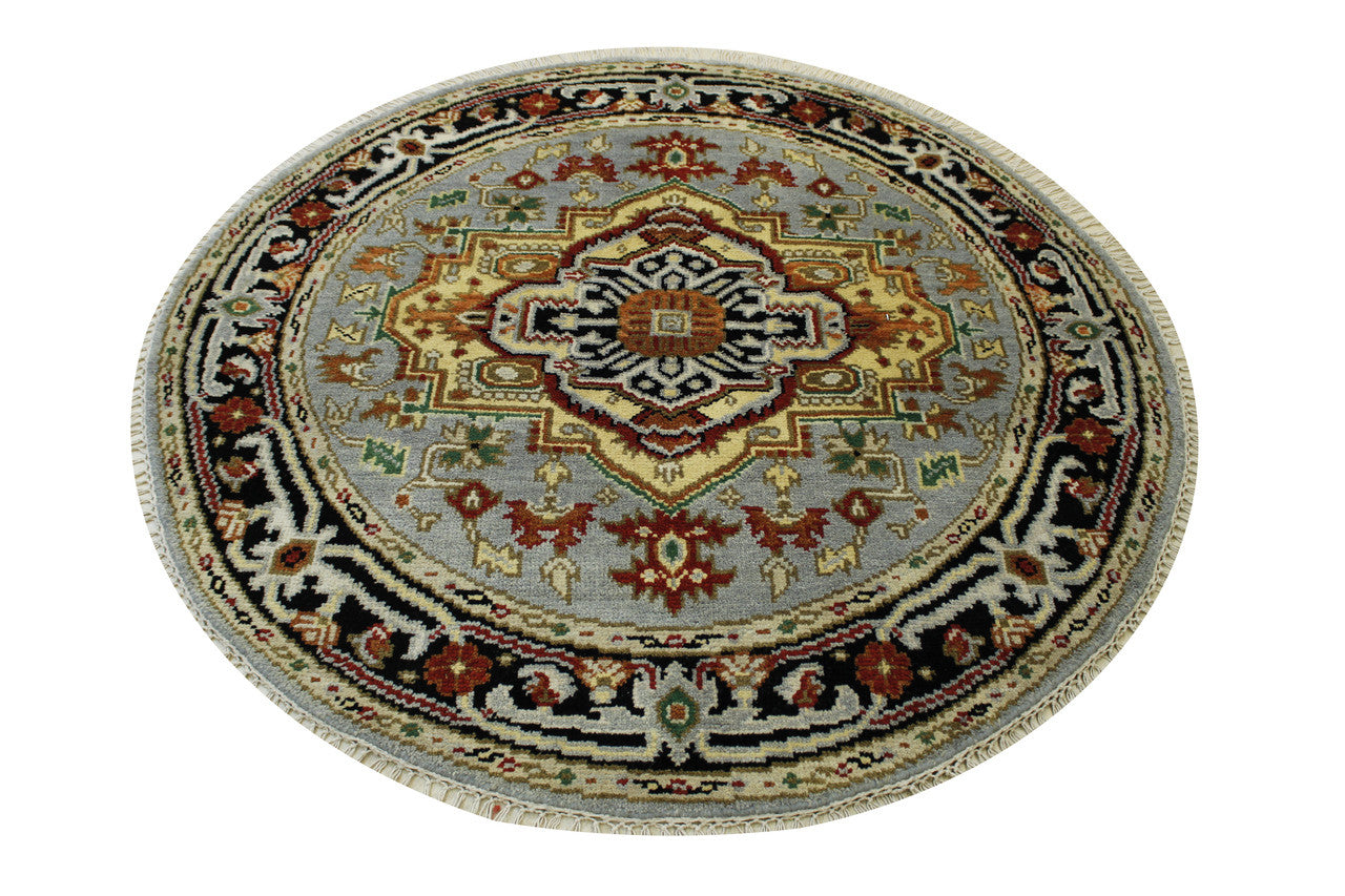 Tribal Indo Heriz Wool Hand Knotted Rug 4.11x4.11  -w20283