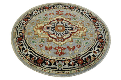 Tribal Indo Heriz Wool Hand Knotted Rug 4.11x4.11  -w20283