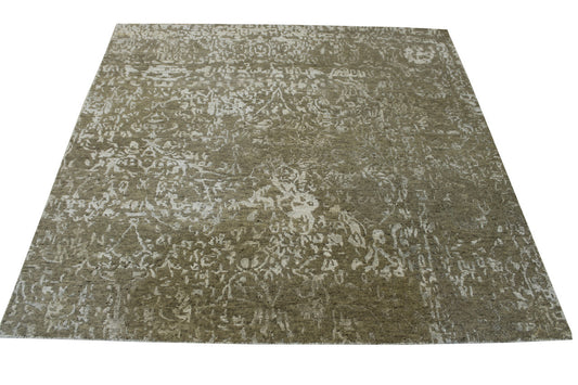 Transitional Abstract Broken Design Wool/silk Hand Knotted Rug 5.0x5.0  -w2029