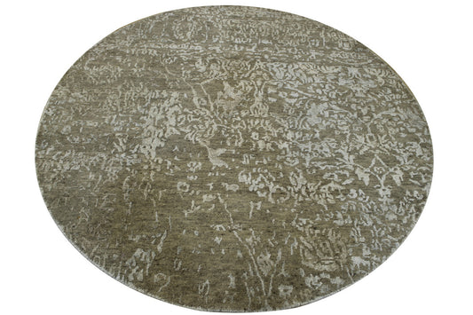 Transitional Abstract Broken Design Wool/silk Hand Knotted Rug 5.0x5.0  -w2022