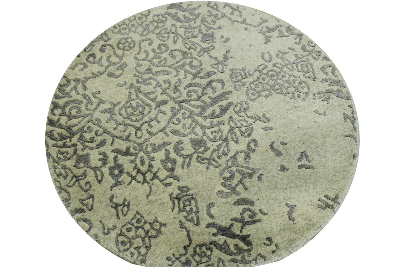 Transitional Abstract Broken Design Wool/silk Hand Knotted Rug 3.0x3.0  -w2026