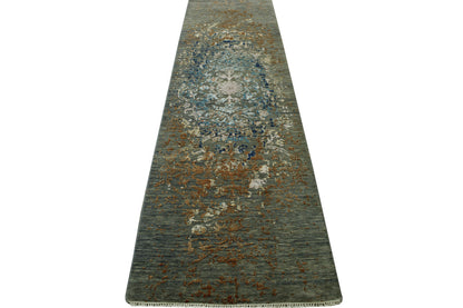 Transitional Abstract Broken Design Wool/silk Hand Knotted Rug 2.7x9.11 -w20161