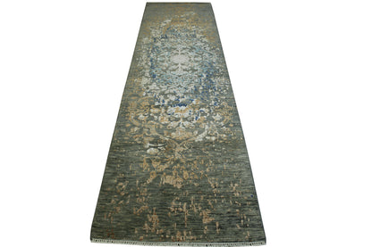 Transitional Abstract Broken Design Wool/silk Hand Knotted Rug 2.7x9.11 -w20161