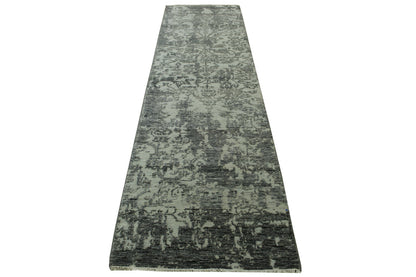 Transitional Abstract Broken Design Wool/silk Hand Knotted Rug 2.6x9.9 -w20162