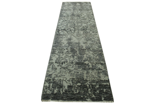 Transitional Abstract Broken Design Wool/silk Hand Knotted Rug 2.6x9.9 -w20162