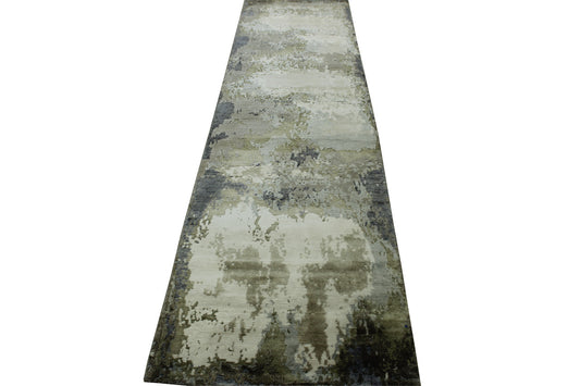 Modern Abstract Broken Design Wool/silk Hand Knotted Rug 2.7x10.0 -w20253