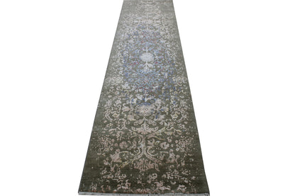 Transitional Abstract Broken Design Wool/silk Hand Knotted Rug 2.5x9.10 -w2074